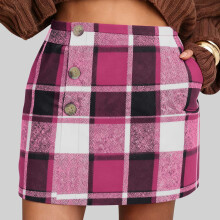 Women's Plaid Skirt Elastic Waist Pockets