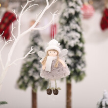 Angel Ornaments for Christmas Tree - Soft Handmade Baby Doll Decor with Furry Hat, Cute Pink White Grey Girl Ornaments for Holiday Decorations
