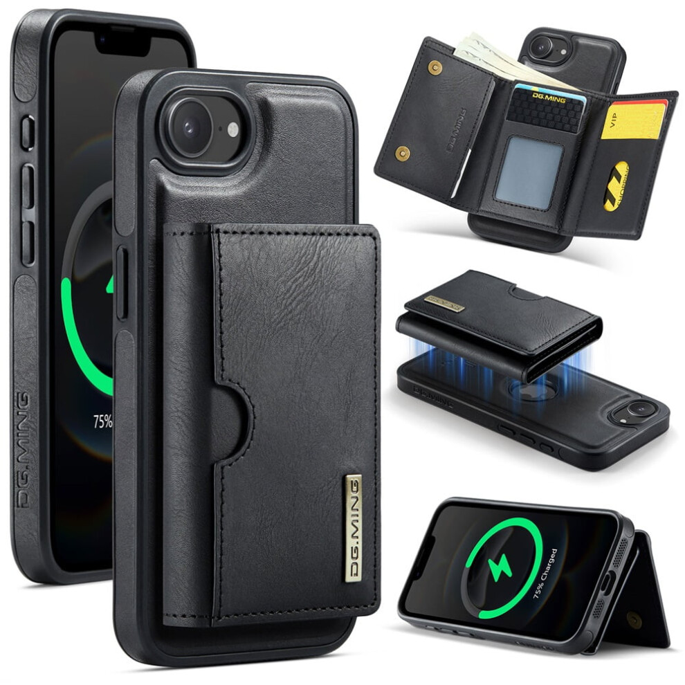 Dg.ming Magnetic Wallet Case For Iphone 16E (6.1"), Rfid Blocking, Detachable Leather Phone Case With Card Slot Â Black 9418476655678