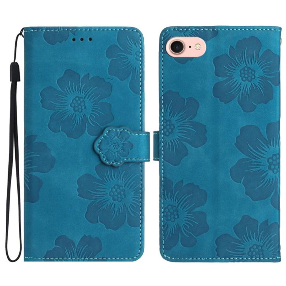 Flower-Embossed Leather Flip Wallet Case For Compatible With Iphone 16E Â 3-Card Holder, Magnetic Closure, Detachable Wrist Strap, Shockproof, Blue 9418476654909