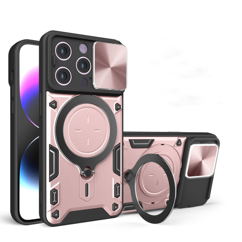 Heavy Duty Case For Iphone 15 Pro 6.1", Magnetic Car Mount, Sliding Lens Cover, Rugged Pc+Tpu Shockproof Case, Pink 9152228489370