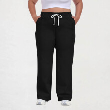 Casual damesbroek in grote maten met trekkoord in de taille en zakken, effen kleur, sportieve en comfortabele pasvorm.