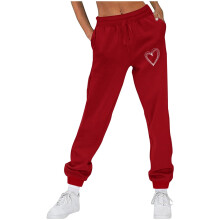 Pantaloni da jogging da donna foderati in pile, casual, tinta unita, per corsa, fitness e atletica, con stampa a cuori, caldi e comodi, ideali per