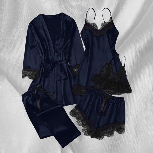 Women's Satin Pajama Set Long Sleeve 5-Piece