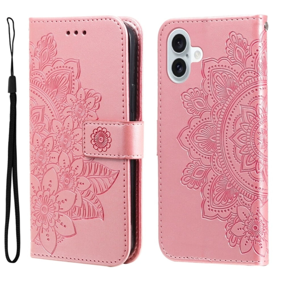 Pu Leather Flip Wallet Case With Magnetic Closure, Card Slots & Hanging Rope Â Compatible With Iphone 16 Plus 6.7" Pink 9418476653469