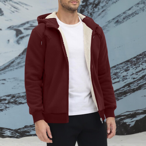Herren Winterjacke mit Sherpa-Futter, Kapuze, winddicht und dick