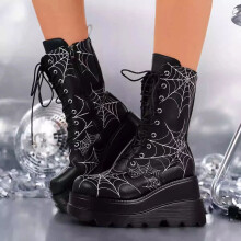 Botas de media caña con cordones, suela gruesa y bordados góticos para mujer, estilo punk antideslizantes, ideales para el invierno.