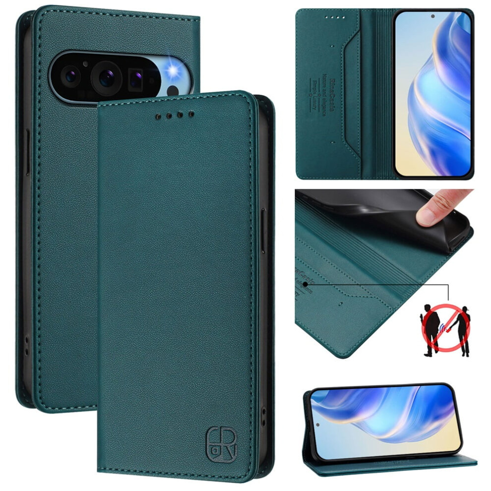 Google Pixel 9 Wallet Case Dark Pu Leather With Rfid Green 9170372615872
