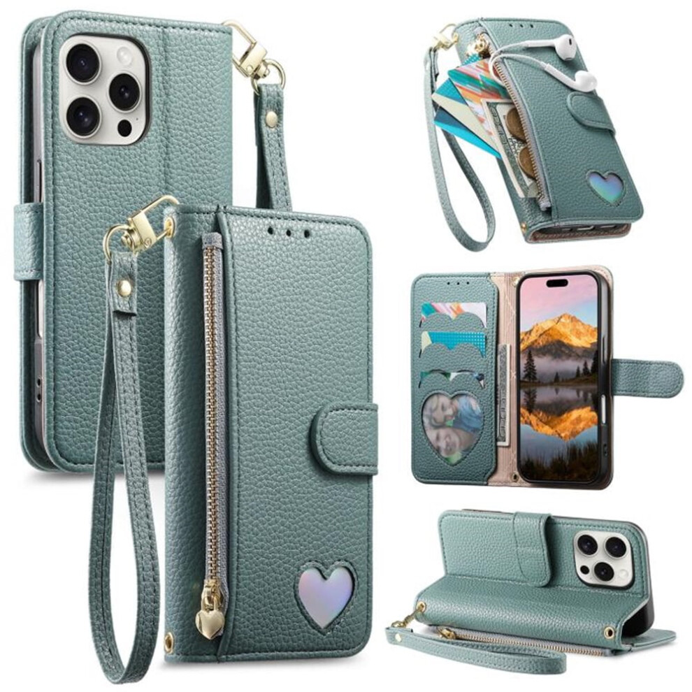 Iphone 12 Pro Max Leather Wallet Case With Heart Zipper 9170372616336