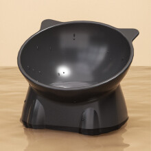 Large Capacity Elevated Cat Food Bowl, Wide Shallow Design to Reduce Whisker Fatigue & Protect Neck – Black