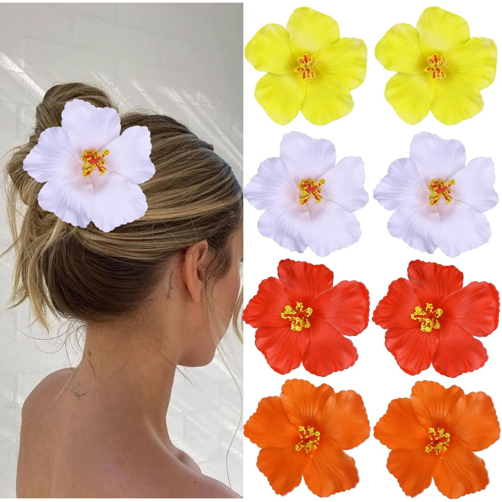 8Pcs/4Pairs 3.5" Hawaiian Flower Hair Clips, Hibiscus Hairpins for Beach, Summer & Holiday â Compatible with All Hair Types