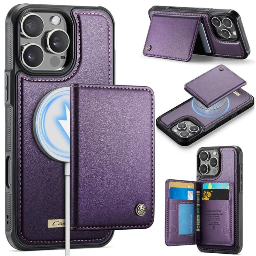 Rfid-Blocking Pu Leather Case For Iphone 15 Pro Max, Magsafe-Compatible Detachable 2-In-1 Wallet With Kickstand Â Purple 9152228493766
