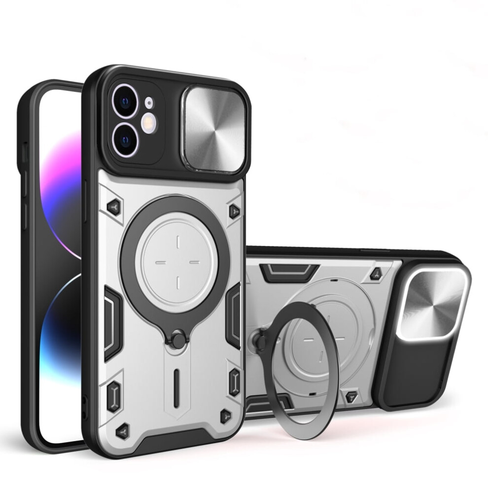 Heavy Duty Case For Iphone 12 6.1", Sliding Lens Cover, Magnetic Car Mount, Rugged Pc+Tpu Shockproof Case, Silver 9152228493094