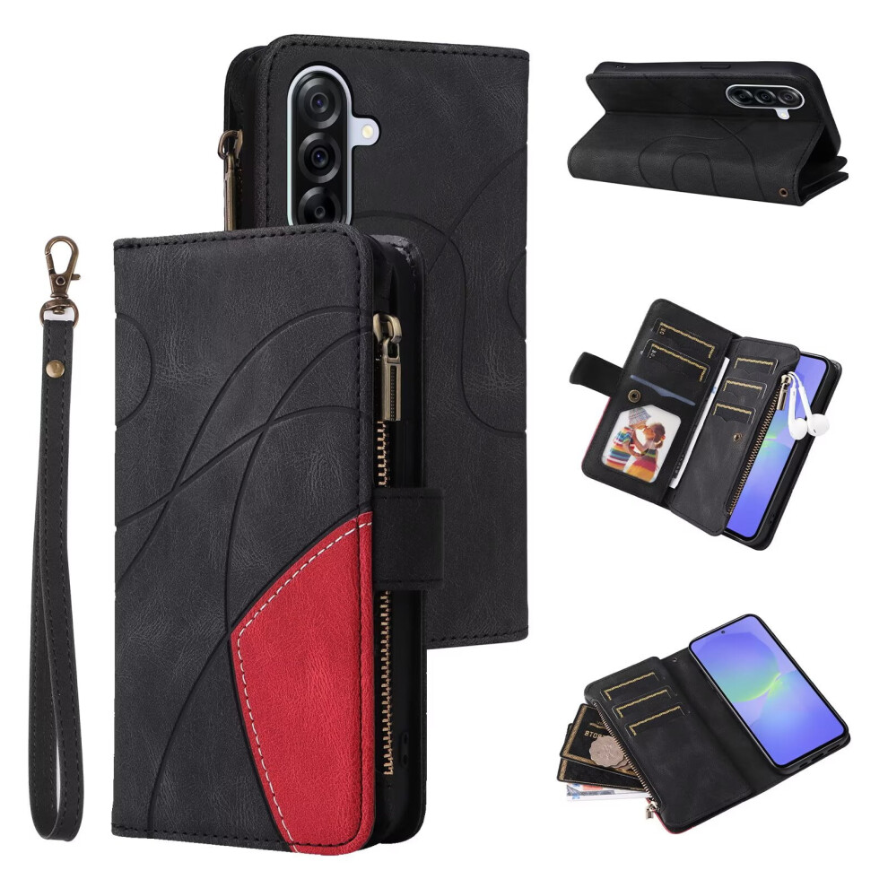 Samsung Galaxy A56 5G Wallet Case With 9-Card Holder, Zipper Pocket, Magnetic Closure, Pu Leather Folio & Wrist Strap Â Black 9152228493469