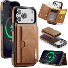 DG.MING portemonneehoesje voor iPhone 17 Pro 6,3 inch, magnetisch, RFID-blokkerend, afneembaar, leer, bruin