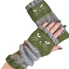 Stickade fingerlösa handskar för män och kvinnor – kattmönster,
