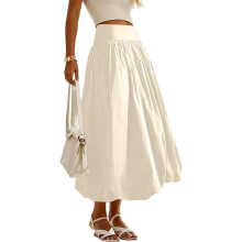 Falda de verano informal de color liso hasta el tobillo con cintura elástica para mujer - Tejido elástico suave para uso diario, fiestas y playa.