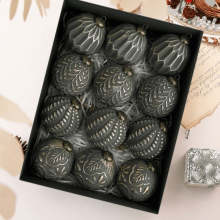 Christmas Hanging Balls, 3.15" Farmhouse Ball Ornaments (Set of 12, Antique Black), Vintage Christmas Tree Decorations (12Pcs/Set)