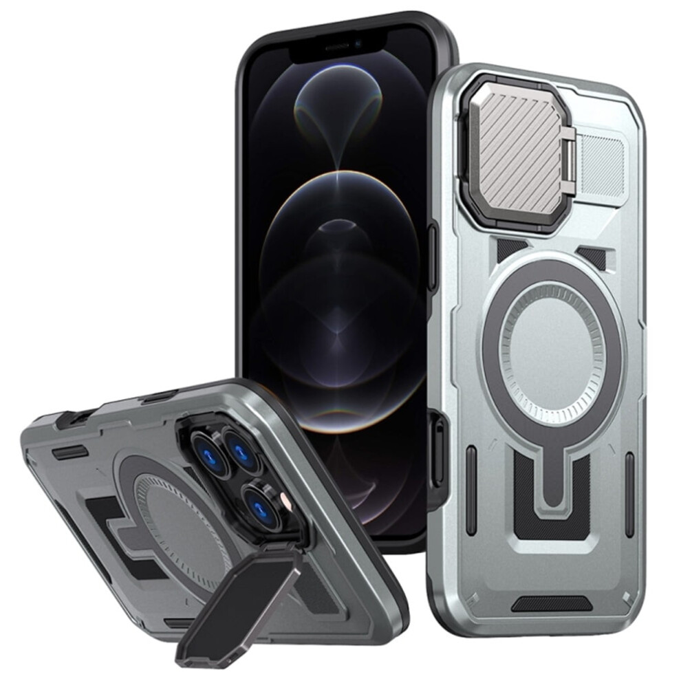Rugged Magsafe Case For Iphone 12 / 12 Pro (6.1") – Military-Grade, Adjustable Metal Camera Cover, Grey 9130661887045
