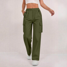 Damen-Cargohose mit elastischem Bund, Knopfleiste und mehreren Taschen – lässig, praktisch und bequem