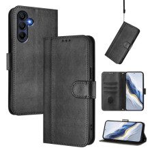 Compatibel met Samsung Galaxy A55 5G 6,6" portemonneehoesje – Flip-hoes van leer en TPU met kaarthouder, polsbandje en schokbestendige bescherming,
