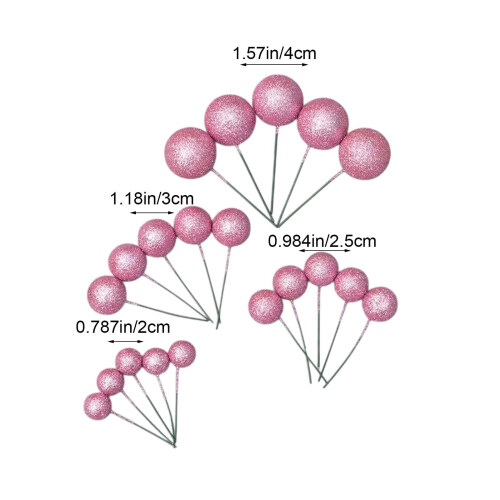 Hot Pink Glitter Foam Balls Cake Decorations 20 Pieces