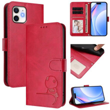 Roze rode leren flipcase voor iPhone 12 Pro – RFID-portemonnee, magnetische sluiting, draagkoord en standaard – Compatibel met iPhone 12 Pro