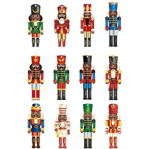 Christmas Ornaments Flat Wooden Nutcracker Soldier 12 Pcs