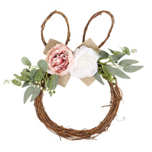 Ghirlanda con coniglietto pasquale – Decorazione primaverile in stile rustico per la porta con fiori di seta, 30x38 cm, 1 pezzo