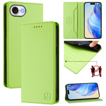 Portemonneehoesje voor iPhone 16e 6.1", RFID-blokkerend PU-leren folio met 2 kaartsleuven, standaard en schokbestendigheid, grasgroen