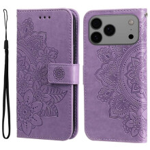 Paarse PU-leren flip-wallet met magnetische sluiting, kaartsleuven en ophangkoord – compatibel met iPhone 17 Pro 6,3 inch.