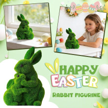 Artificial Moss Rabbit Figurine Decorative Statue 1pc
