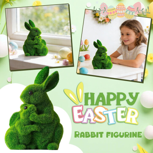 Artificial Moss Rabbit Figurine Decorative Statue 1pc