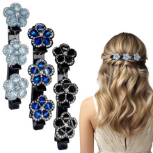 Sparkling Crystal Braided Hair Clips Rhinestone 3 pcs