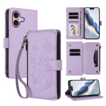 Hoesje met magnetische sluiting en standaard, compatibel met iPhone 16 – Lichtpaars, inclusief draagkoord, kaarthouder voor 5 kaarten en