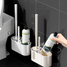 Brosse et support pour cuvette de WC avec tĂŞtes de nettoyage en caoutchouc/fentes, manche long, nettoyant double face pour salle de