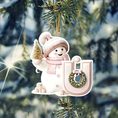 Enfeite de Natal com Boneco de Neve e Letra, Pingente Acrílico 2D para Árvore de Natal - Compatível com Árvores de Natal