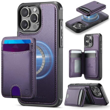 JEEHOOD hoesje voor iPhone 16 Pro Max: RFID-blokkering, PU-leer, MagSafe-compatibel, 2-in-1 portemonnee en standaard, paars