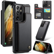 CaseMe leren hoesje compatibel met Samsung S21Ultra – RFID-portemonnee, standaard, magnetische sluiting, schokbestendig