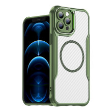Magnetische hoes van koolstofvezel voor iPhone 12 Pro, MagSafe-compatibel, doorschijnend mat, anti-vingerafdruk, slank en schokbestendig, groen