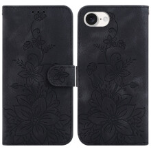 Zwarte PU-leren flip-wallet met sterke magnetische sluiting en kaartsleuven, compatibel met iPhone 16e 6.1"