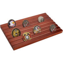 Wooden 7-Row Challenge Coin Display Case for Desk – Military Coin Holder Rack, Compatible with Standard Challenge Coins