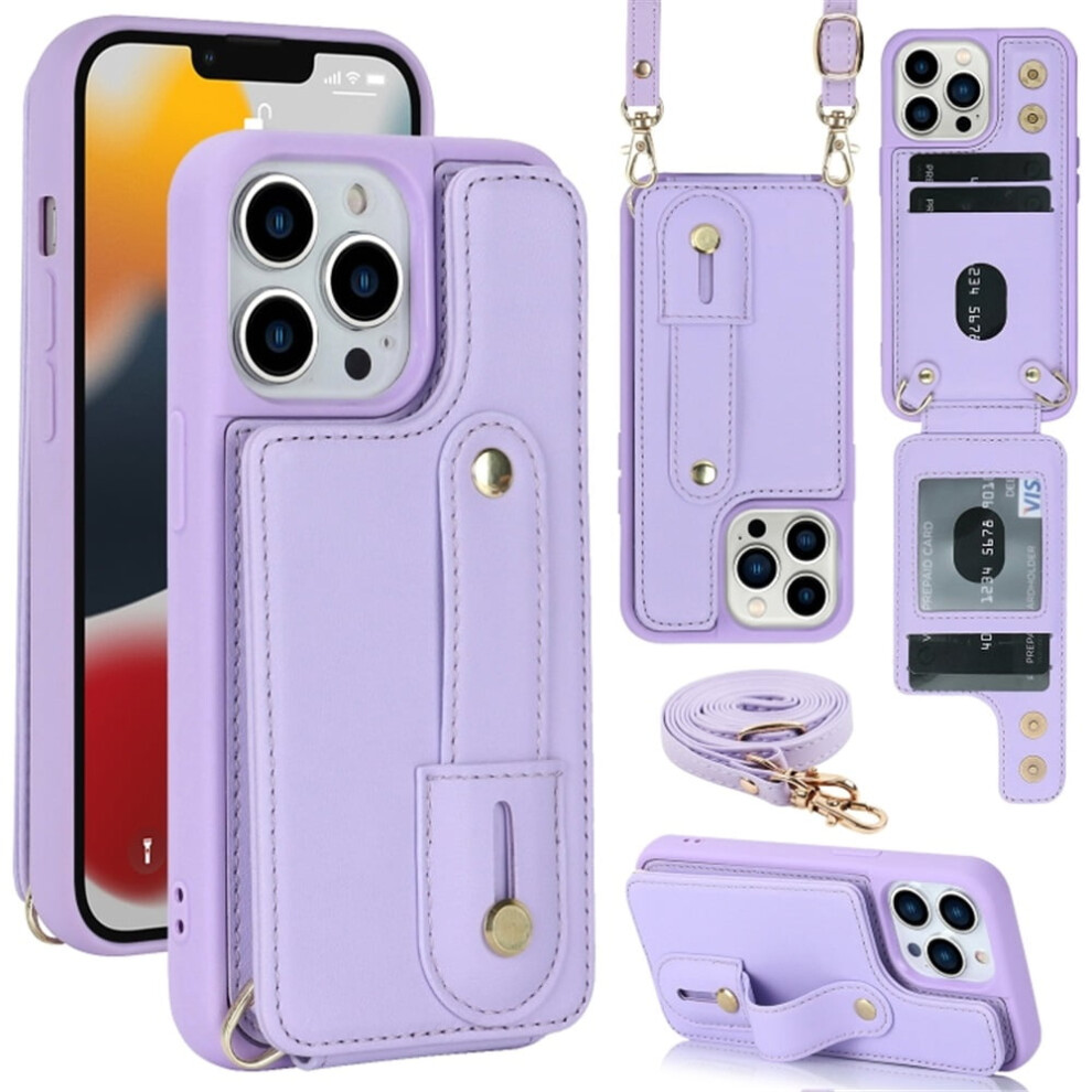 Premium Pu Leather Flip Wallet Case With Wristband & Card Slots, Detachable Crossbody, Â Compatible With Iphone 13 Pro Purple 9130661890434