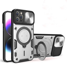 Stevige hoes voor iPhone 11 Pro Max 6,5 inch met schuifbare cameralensbescherming, magnetische autohouder, robuuste schokbestendige hoes van PC+TPU,