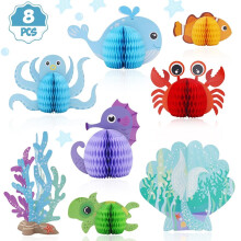 Ensemble de 8 centres de table sirène, décor alvéolé d'animaux marins, thème océan 3D pour baby shower, mariage, pool party — Décoration de
