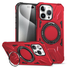 iPhone 14 Pro 6,1" hoesje: 360 draaibare magnetische ring, MagSafe-compatibel, MIL-STD valbestendig, rood