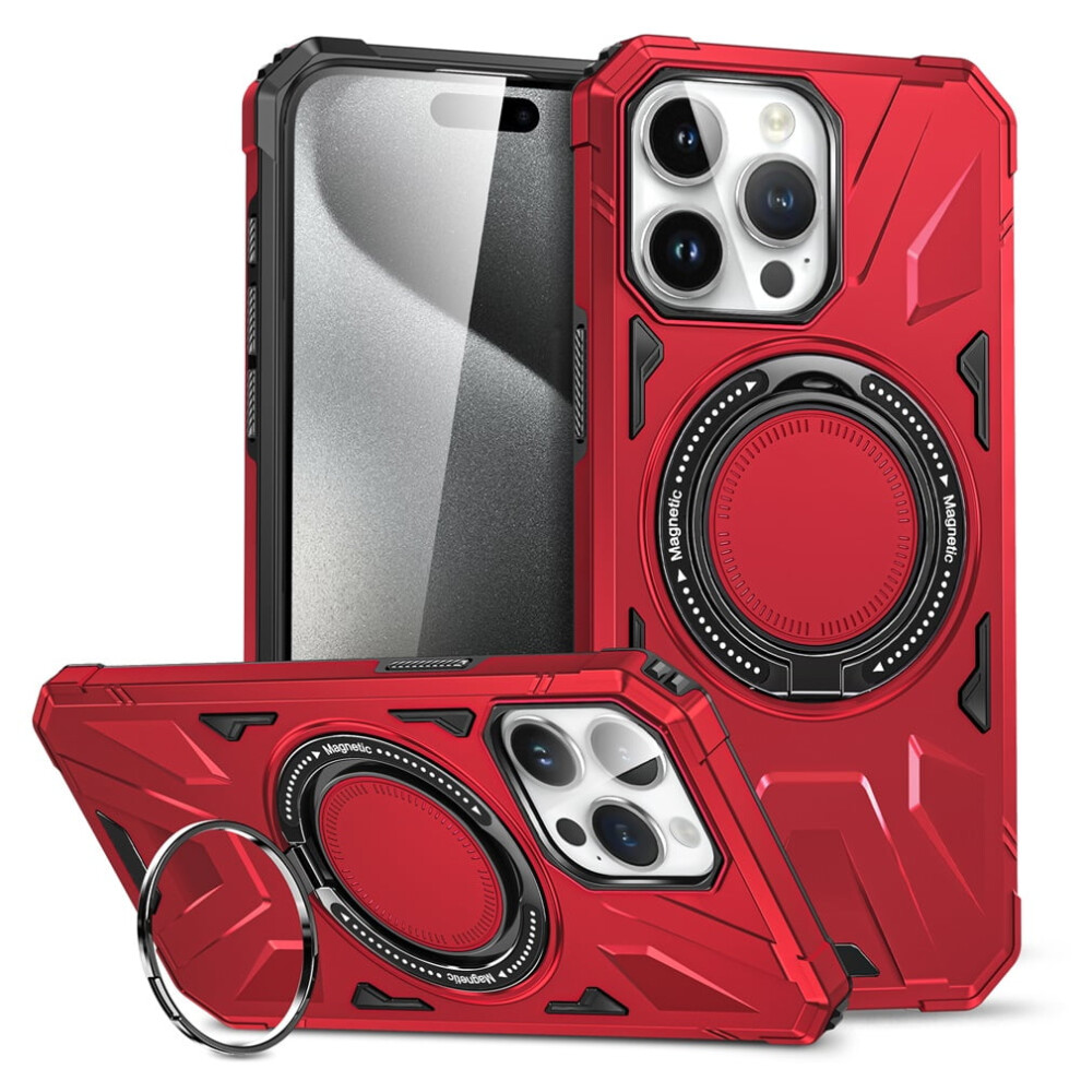 Iphone 14 Pro 6.1" Case: 360 Spin Magnetic Ring, Magsafe Compatible, Mil-Std Drop-Proof, Red 9130661889629