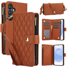 RFID-blokkerende flip-wallet hoes voor Samsung Galaxy S23+ 5G – Bruin, 3 kaartsleuven, standaard, polsbandje en ritssluiting