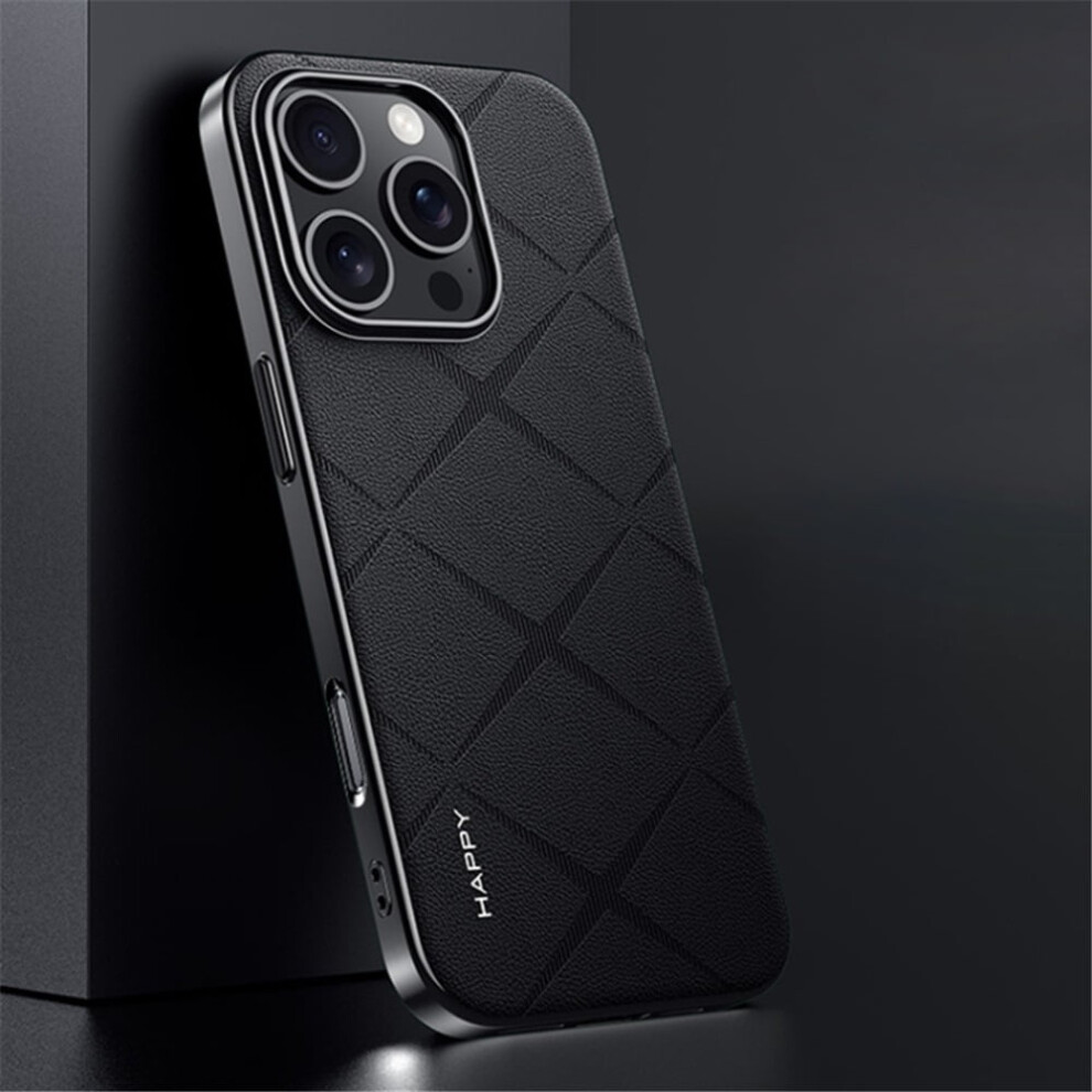 Plain Leather Shockproof Case For Iphone 13 Pro Max Â Anti-Fingerprint, Camera Protection, Black 9130661890700