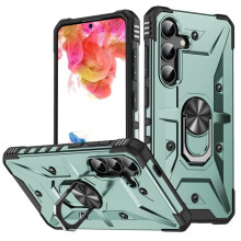 Hoesje compatibel met Samsung Galaxy S24 5G / Galaxy S25 5G, schokbestendig volgens militaire normen, magnetische sluiting met standaard, groen